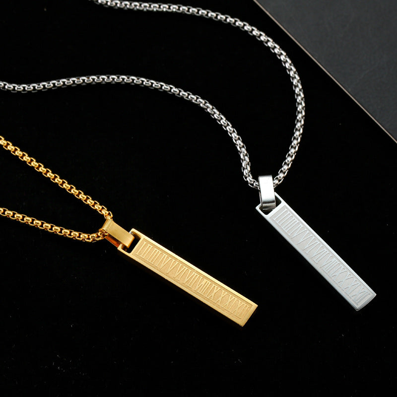 Wholesale Stainless Steel Roman Retro Three-Dimensional Rectangular Necklaces